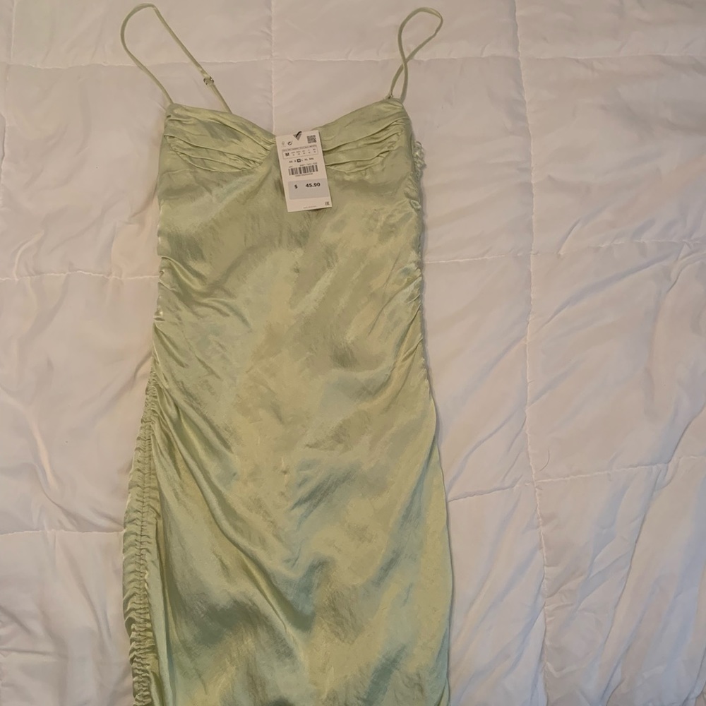 Brand new with tags Zara lime color silk dress